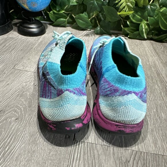 Nike Free 3.0 Flyknit Running Shoes Women 7.5 Blue Purple Black Slip On - Picture 5 of 10